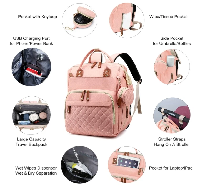 Mochila Bolsa de Pañales para Bebé Multifunción con Cambiador Bolsa de Viaje para Mamá Foto 4 de 4