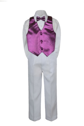 Color Choice 4pc Vest Bow Tie Boy Teens Suit White Pants Set Formal size 4T-20 - Picture 6 of 25