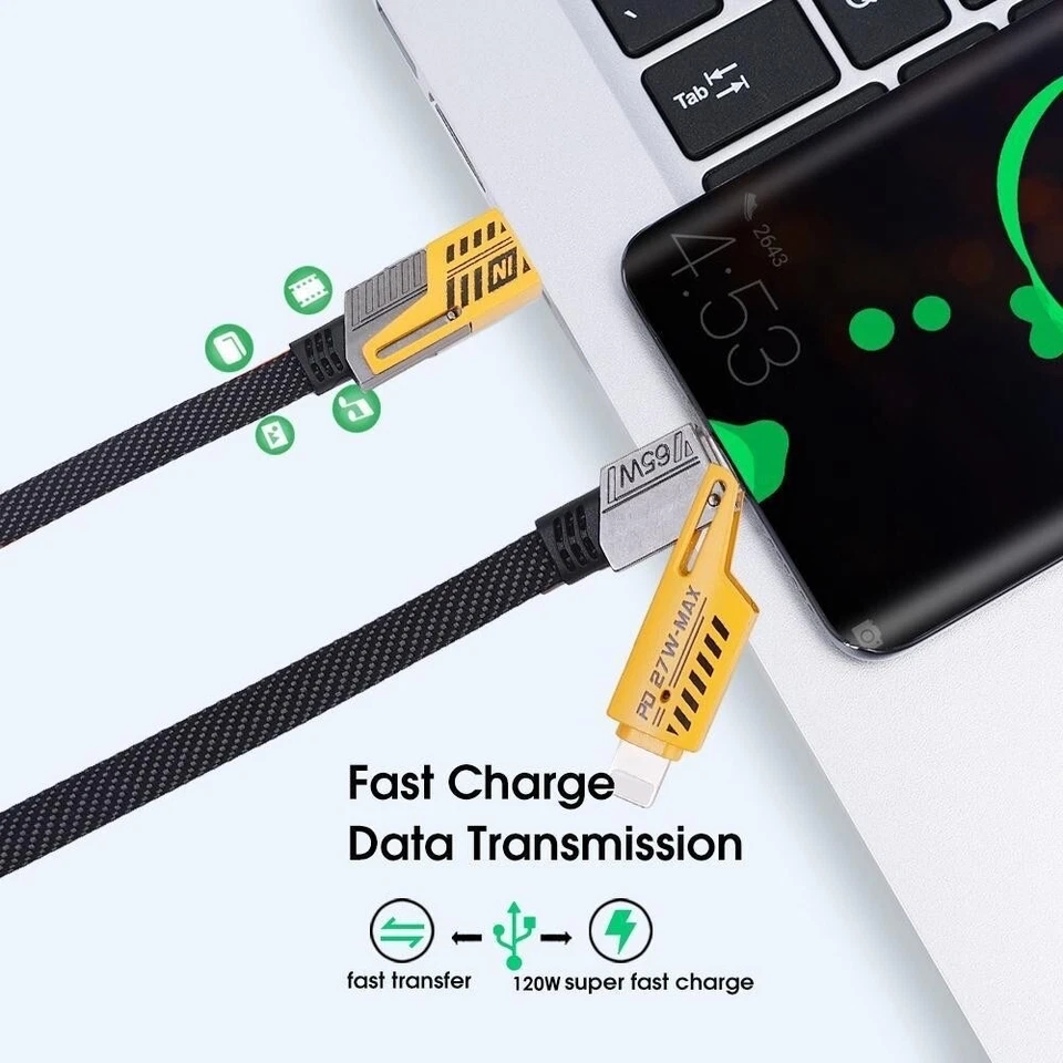 65W Super Fast Charging Cable for iP Android 4 IN 1 W Type C Quick Charging - Image 4 of 4