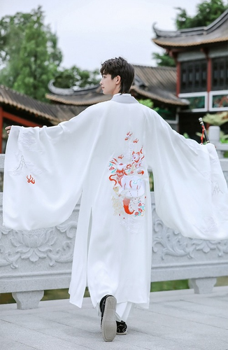 WhiteHanfu altes chinesisches traditionelles Kleid Stickerei Wei-Jin Dynastie BigCoat - Bild 9 von 14