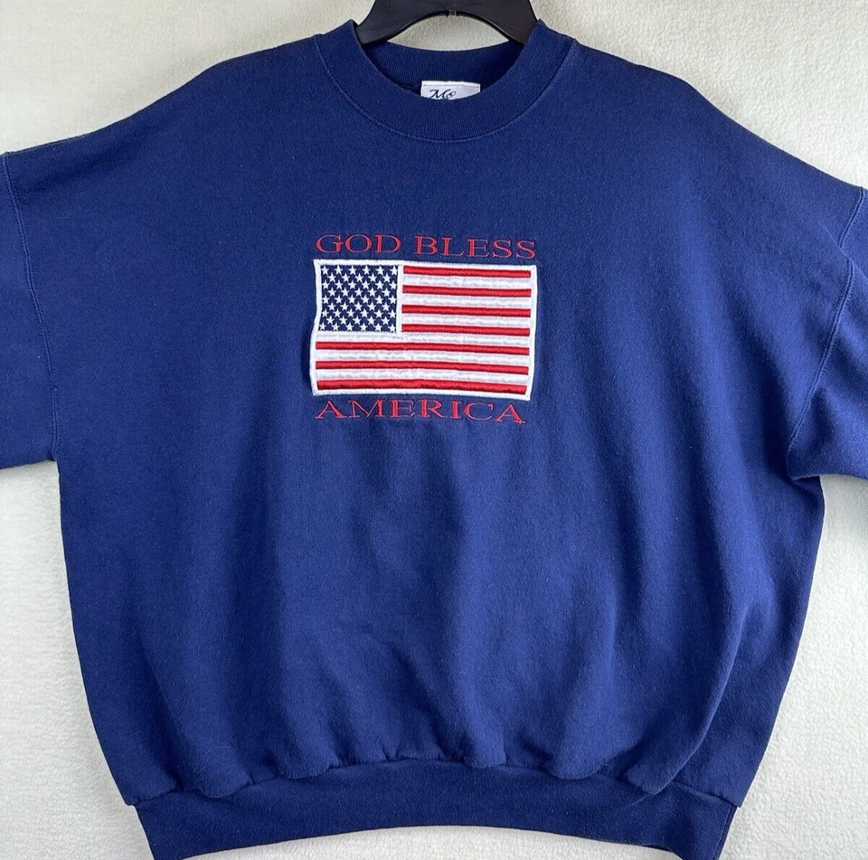 Sudadera Gráfica De Colección GOD BLESS AMERICA 90s Azul Marino Para Hombres 2XL MC Deportes Tg Foto 2 de 4