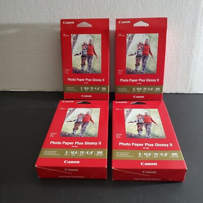 NEW/SEALED -- 4 Boxes (400 Total Sheets) Canon Photo Paper Plus Glossy II 4''x6''