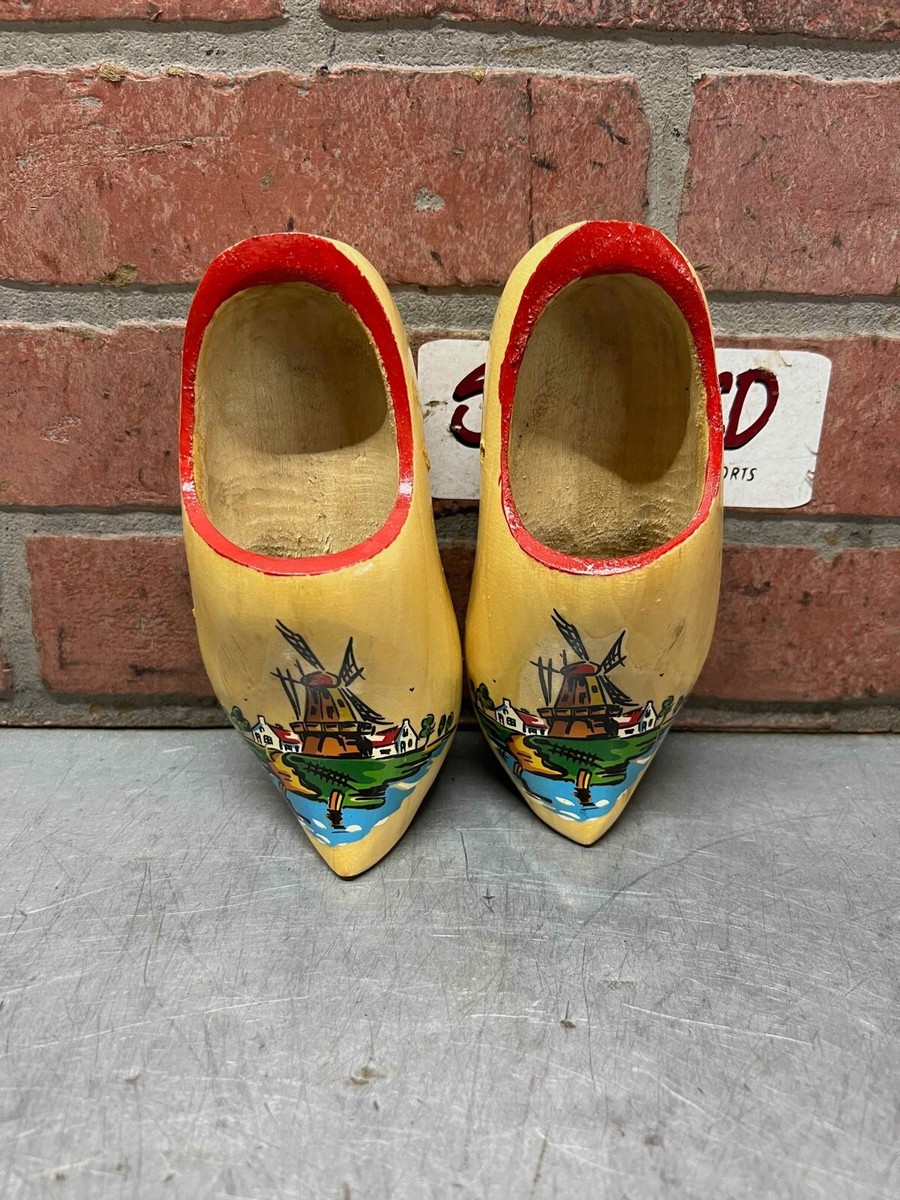 Vintage Hand Carved and Painted Dutch Wooden Shoes Clogs From