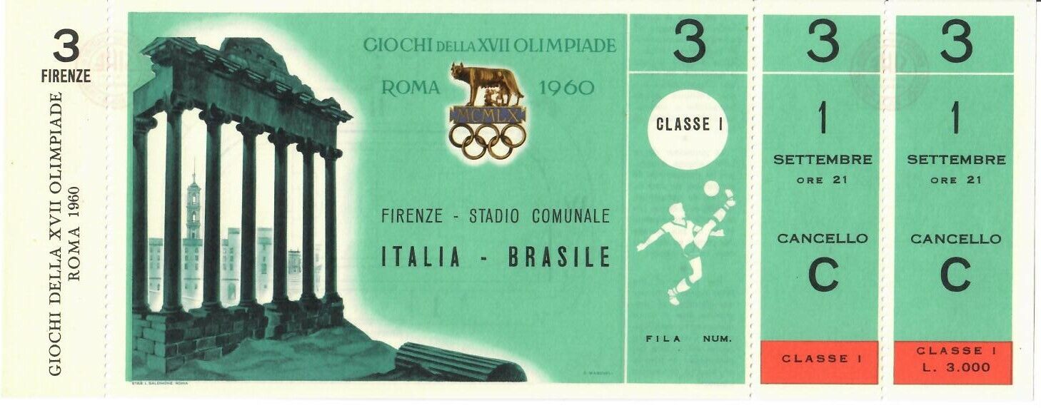 1960 Rome Olympic Football Soccer Full - Unused 注文後の変更キャンセル返品 Italy 全国一律送料無料 Ticket vs