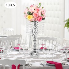 10pc Silver Plated Crystal Flower Stand Wedding Centerpiece Flower Party Decor