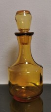 Small Vintage Amber Glass Decanter With Glass Stopper