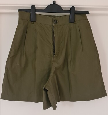 Uniqlo Khaki Green Linen Shorts, Size S UK