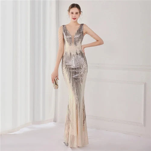 Luxus Abendkleid Lang Damen Elegant V Ausschnitt Formell Party Maxikleid Ballkleid - Bild 28 von 30