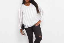 SIMPLY BE LADIES IVORY STRIPE V NECK SHEER SLEEVE BLOUSE NEW (ref 451) SALE