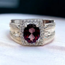 Garnet Gemstone With 925 Sterling Silver Ring For Men's #AL766