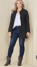Venus Plus Women's Black Tweed Fringe Mid Length Jacket Coat Sz 2x Nwot
