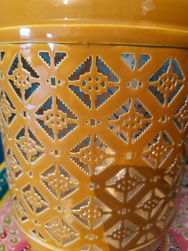 INDIAN CUT OUT DESIGN IRON LANTERN IN VIBRANT MUSTARD YELLOW - Picture 7 of 10
