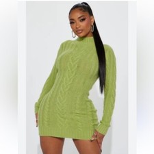 NWT Fashion nova Lisa green knit sweater mini dress Sz L