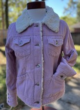 Y2k Vtg L.e.i. Lei Pink Bomber Corduroy Quilted Lined Jacket Faux Fur Collar