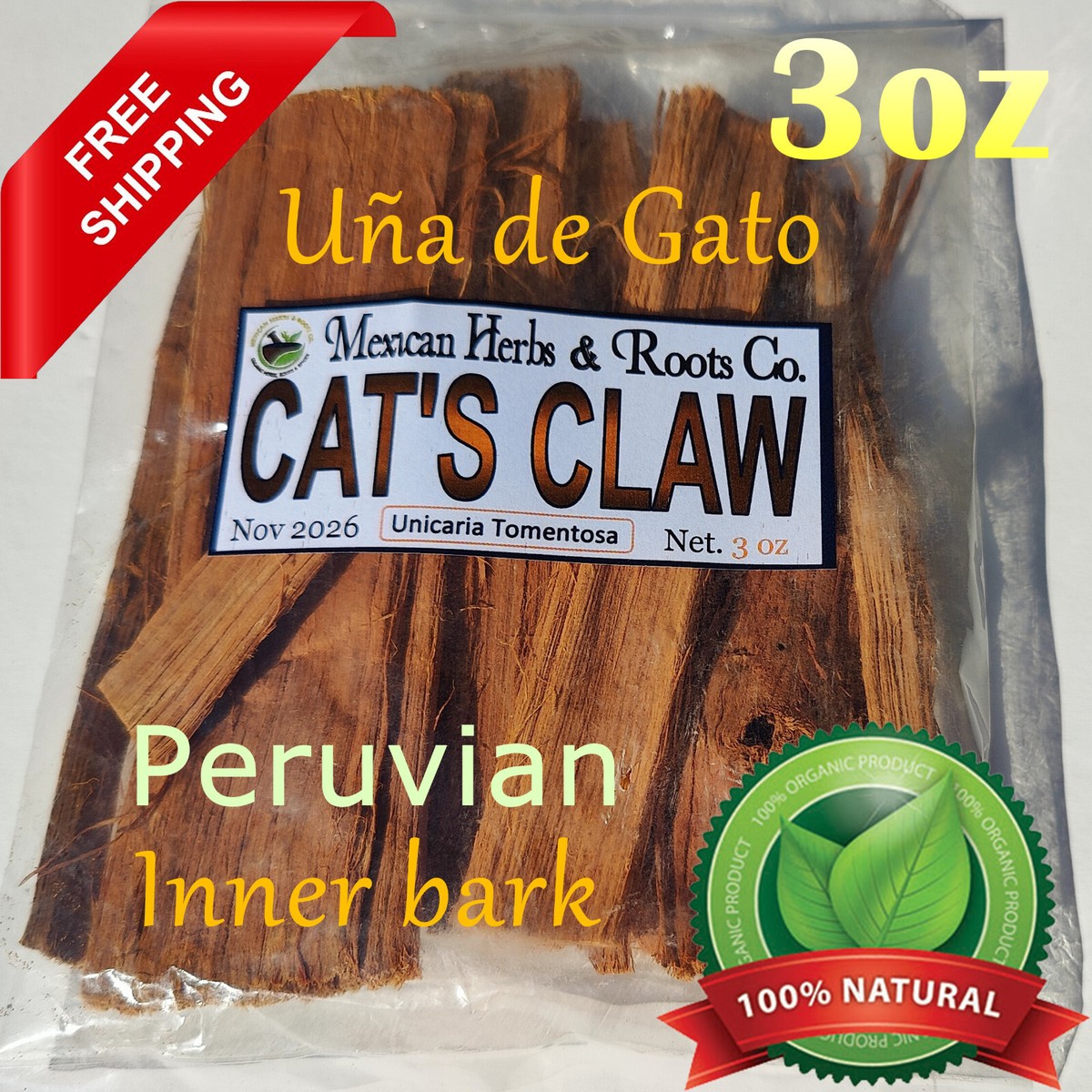 Cat's Claw 3oz Uña Una de Gato Unicaria Tomentosa Peruvian