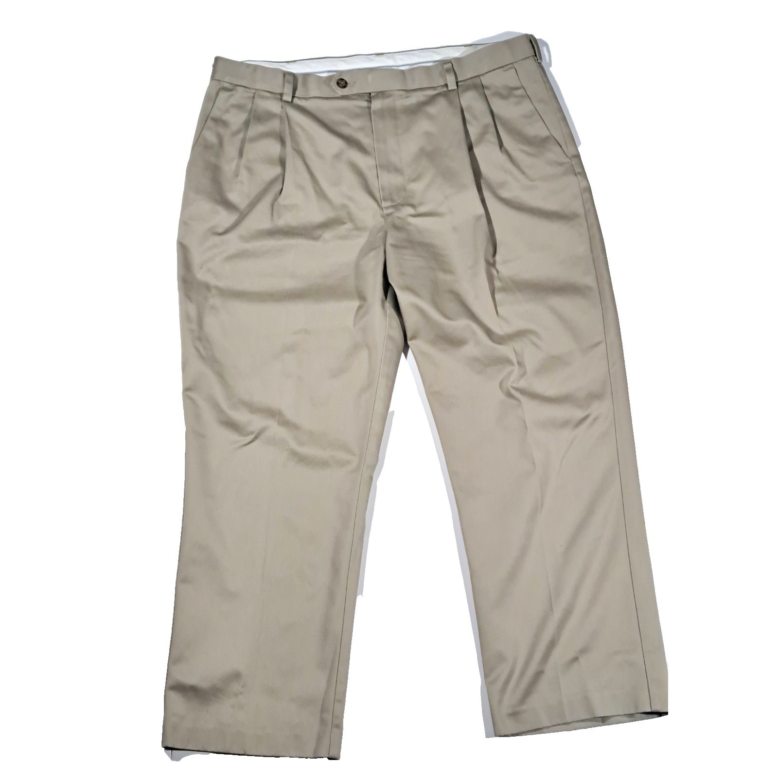 Roundtree & Yorke Mens Classic Fit Pleated Chino Pants Khaki Tan 40x29 Dress