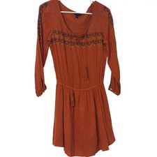 American Eagle Rust Boho Mini Dress Women’s XS Embroidered Peasant Festival