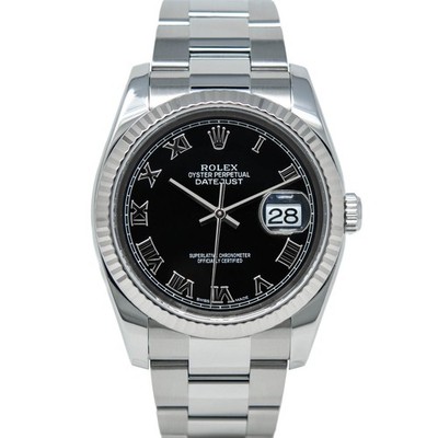 Rolex Datejust 36, 116234, Steel & White Gold, Black Roman Dial, Oyster Brace...