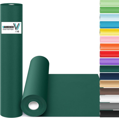 Green Wrapping Paper 17.5'' x 760'' (63'), Solid Color Art Kraft Craft Paper for B