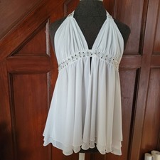 Victorias Secret White Halter Babydoll Lingerie With Rhinestone Embellishments S