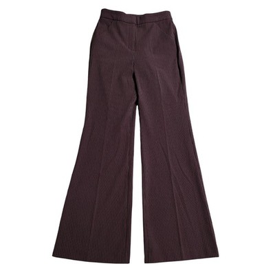 Express Editor Flare Trouser High Rise Pinstripe Pants Burgundy Purple Size 2R