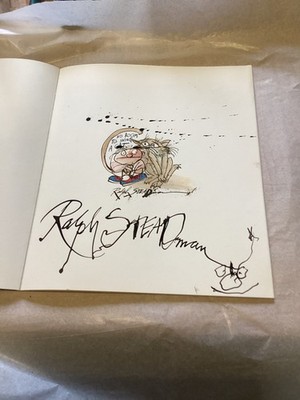 Hand Signed by Ralph Steadman great face and ink splatters swing a cat age marks