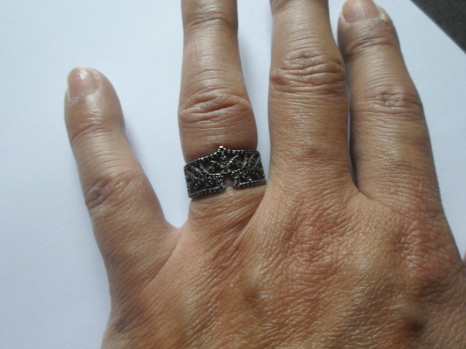 solid silver ring, openwork, paved with black zir… - image 5