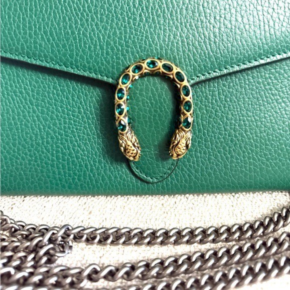 Authentic Gucci Dionysus mini bag emerald green leather silver