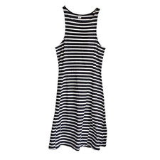 BLACK AND WHITE STRIPED SLEEVELESS T-SHIRT DRESS, SIZE MEDIUM
