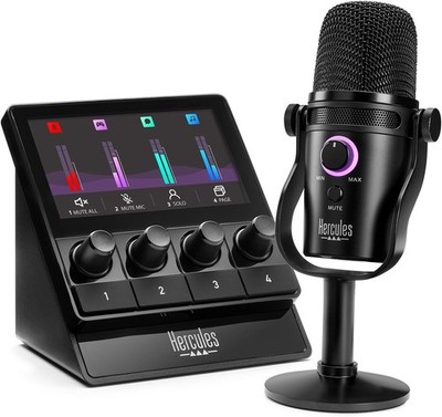 Kit Audio Streaming Controller Stream 100 Mikrofon USB HUD-600 Mixer Hercules