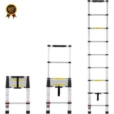 8.5FT Telescoping Aluminum Extension Ladder Portable 375LB Capacity