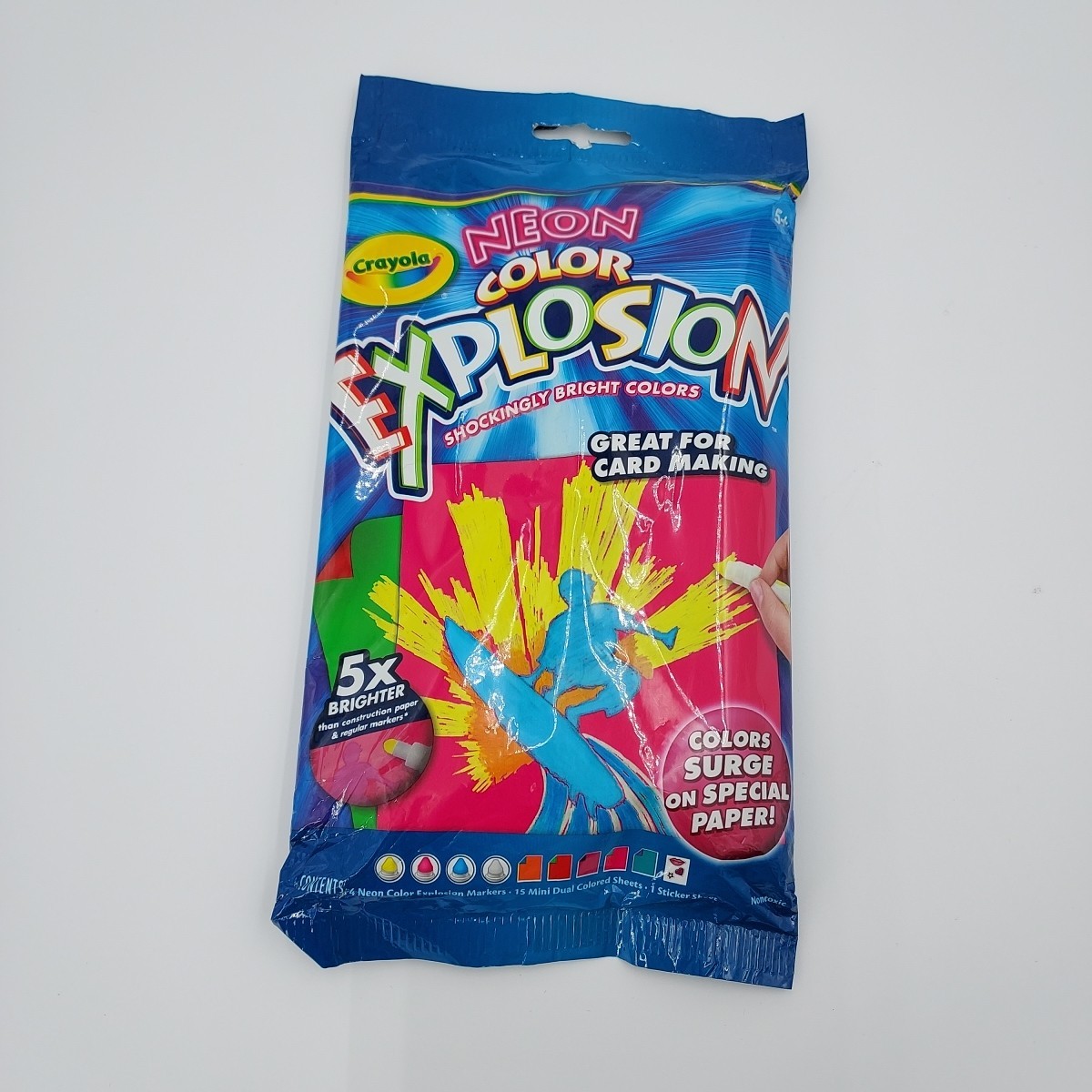Crayola Neon COLOR EXPLOSION 15 Dual Colored Sheets & 4 Neon Explosion Markers