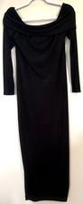 Shein Curve 2XL slinky stretch long sleeve black cowl boat neck slit maxi dress