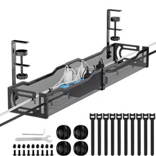 25 In. Metal Cord Organizer with Clamp, Cable Organizer for Home and Office, Bla