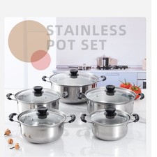 Image of 5 Piece Non Stick Stainless Steel Pan Set Induction Hob Cooking Pots Cookware