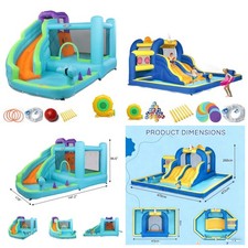 Bouncy Castle with Slide Pool House Inflatable w/ 450w Blower Multi-color