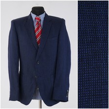 Mens Pin Check Blazer 38R UK Size STRELLSON Blue Wool Sport Coat Jacket