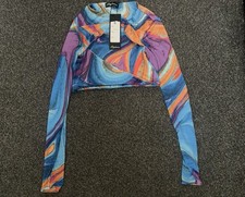 BNWT Stylewise Abstract Swirl Mesh Long Sleeve Crop Top Size 6 Festival Party