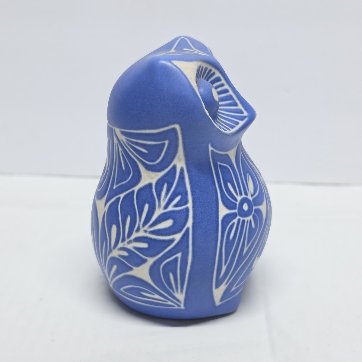 Vintage Pablo Zabal Chile Folk Art Pottery Blue And White Owl