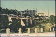 Kiautschou 1908 AK Wohnhaus Gouverneur Brücke Tsingtau 13.2.08 Weimar / 409