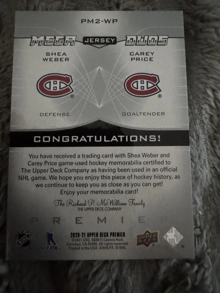 PRECIO CAREY / SHEA WEBER MEGA DUOS PREMIER USADO EN JUEGOS / 49 Foto 3 de 3