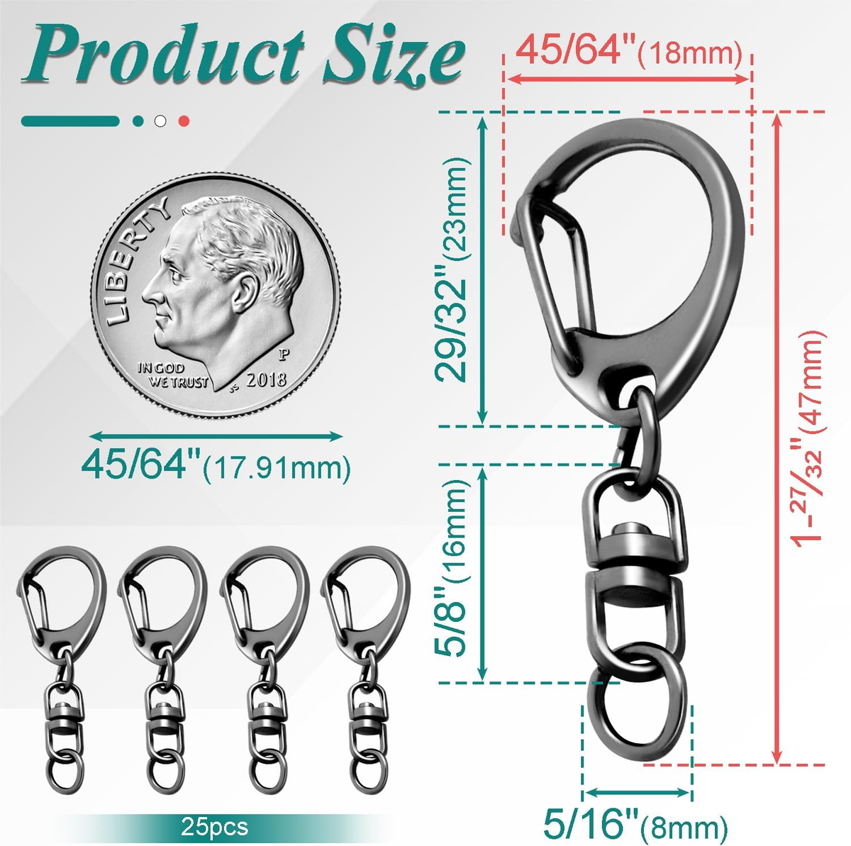 25 Pack Lobster Claw Clasps Keychain Kit, 1.8 Inch Keychain Clip