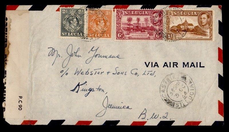 DR WHO 1944 ST LUCIA CASTRIES AIRMAIL TO JAMAICA WWII CENSORED R77525