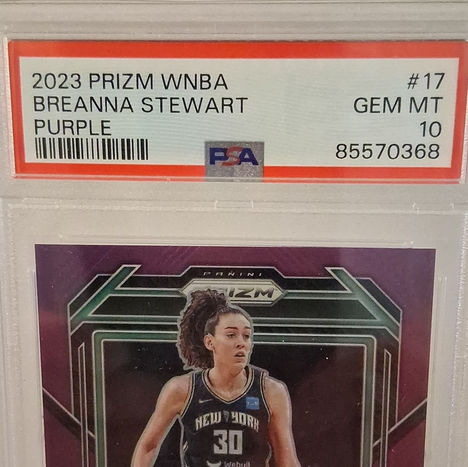 Panini 2023 Prizm WNBA Breanna Stewart New York Liberty #17 Purple /149 PSA 10 view 3