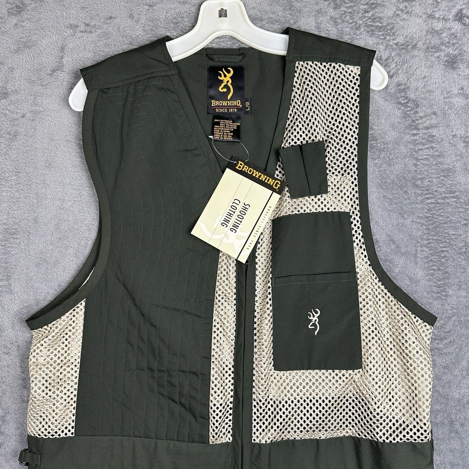 Browning Reactar Shooting Hunting Vest Mens L Trapper Creek Mesh Green Beige NWT - Image 3 of 4