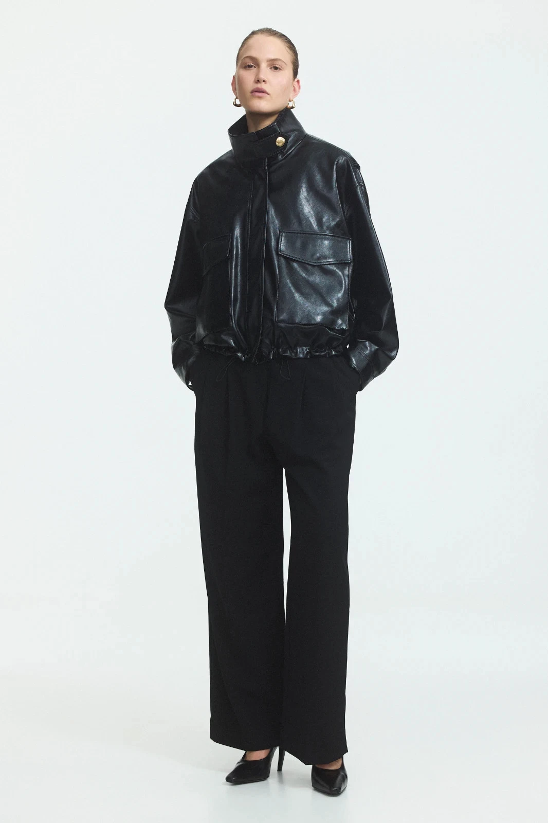 Annette Leather Jacket Women’s Black Cropped Oversized Genuine Leather Jacket image 7