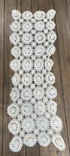 H880~ Vintage Table Bureau Dresser Scarf Crochet Lace Doily 40" L x 13" W