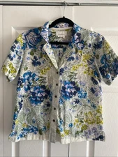 Anthropologie Womens Small floral Boxy Button Up Short Sleeve Print Surf Shirt