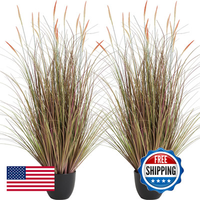 Kol 4Ft 2-Pack Artificial Cattail Reed Grass 47.2 Artificial Indoor Outdoor
