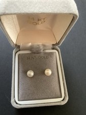 14K Post Genuine Cultured Pearl Round Premium Quality Earrings NEW 6.5 MM